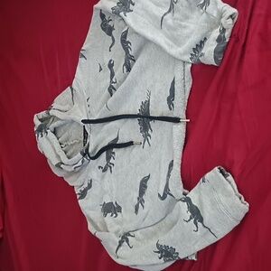 Love Peace And Lazy Days Gray Dinosaur Print Cropped Hoodie